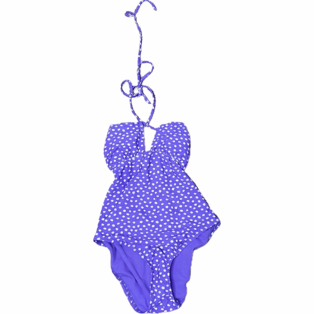 New No Boundaries Purple Polka Dot One Piece‎ Swimsuit Size Large Halter NWT